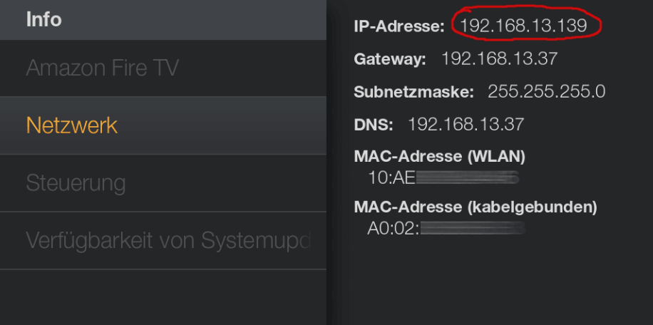 Netzwerk Einstellungen FireTV