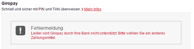DHL Giropay nicht unterstützt