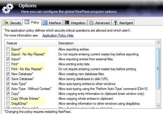 keepass export options