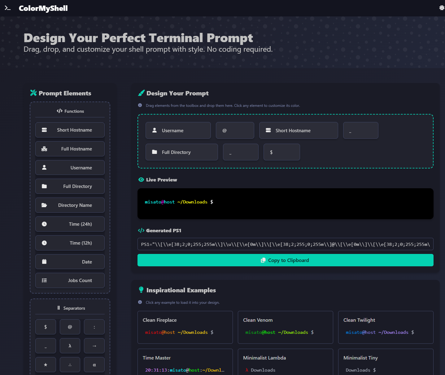 ColorMyShell - Colored Bash Prompt Generator