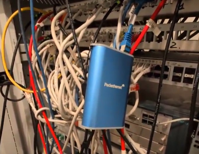 My pockethernet V2 in use on a chaotic location rack