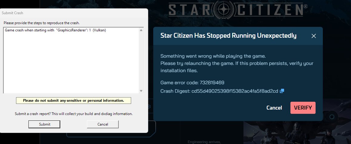 Star Citizen Crash on Startup because of Vulkan Renderer