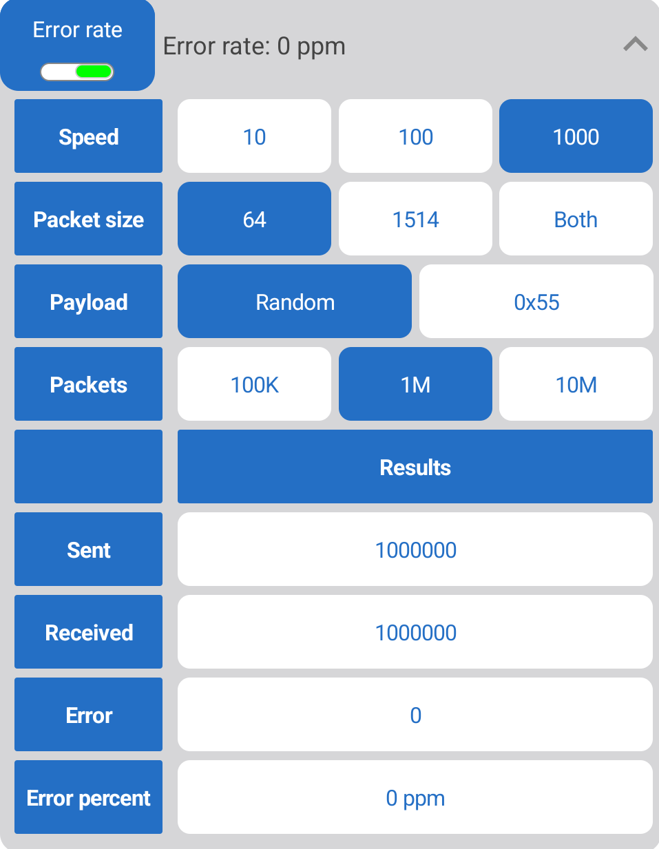 pockethernet v2 BER test Example Screenshot