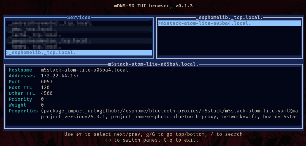 discovery-rs Screenshot showing a scan of a ESP