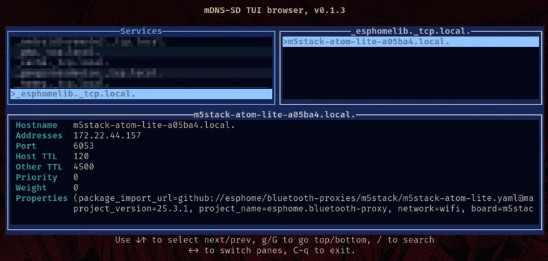 discovery-rs Screenshot showing a scan of a ESP